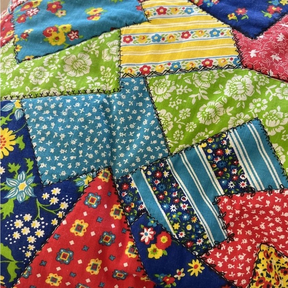 Cheater Floral Crazy Patchwork Full Quilt Comforter Bedspread Vintage 70s 80s - Picture 3 of 6